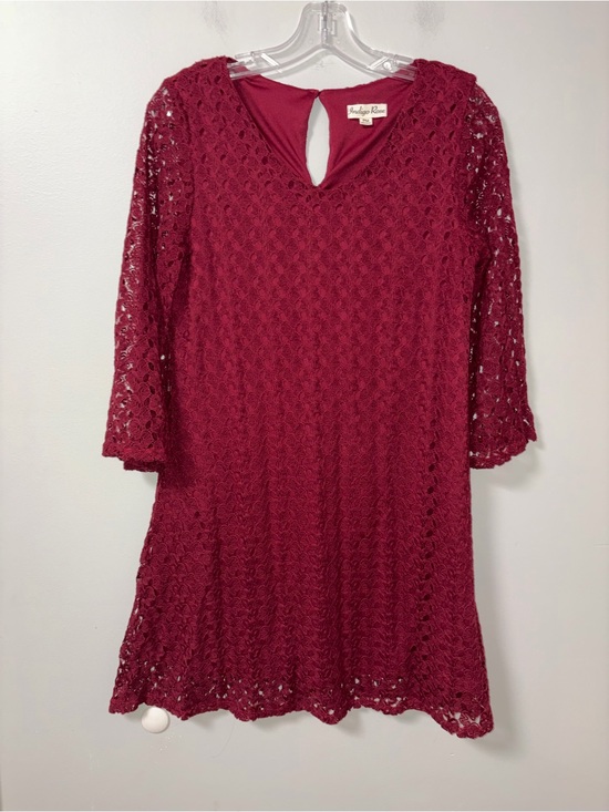 indigo Rose Dresses & Skirts - Indigo Rose Burgundy Lace Overlay Elbow Sleeve Mini Dress PM